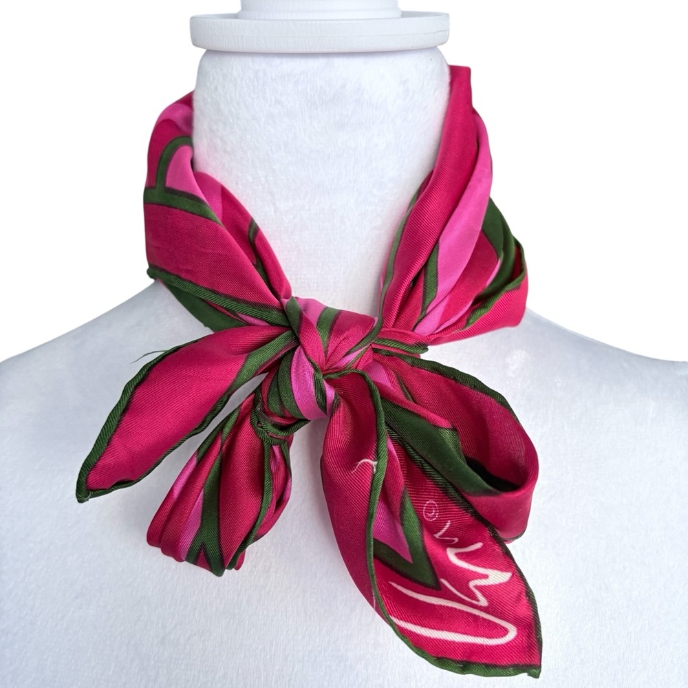 Vera Vintage Geometric Hand Rolled Pink Silk Square Scarf